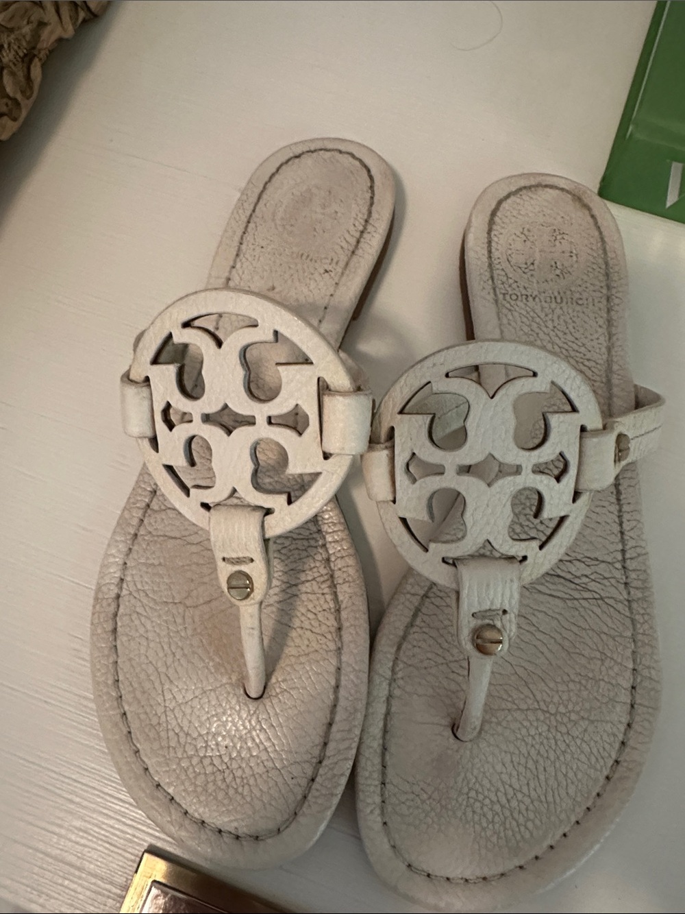 Tory Burch White Miller Logo Thong Sandals